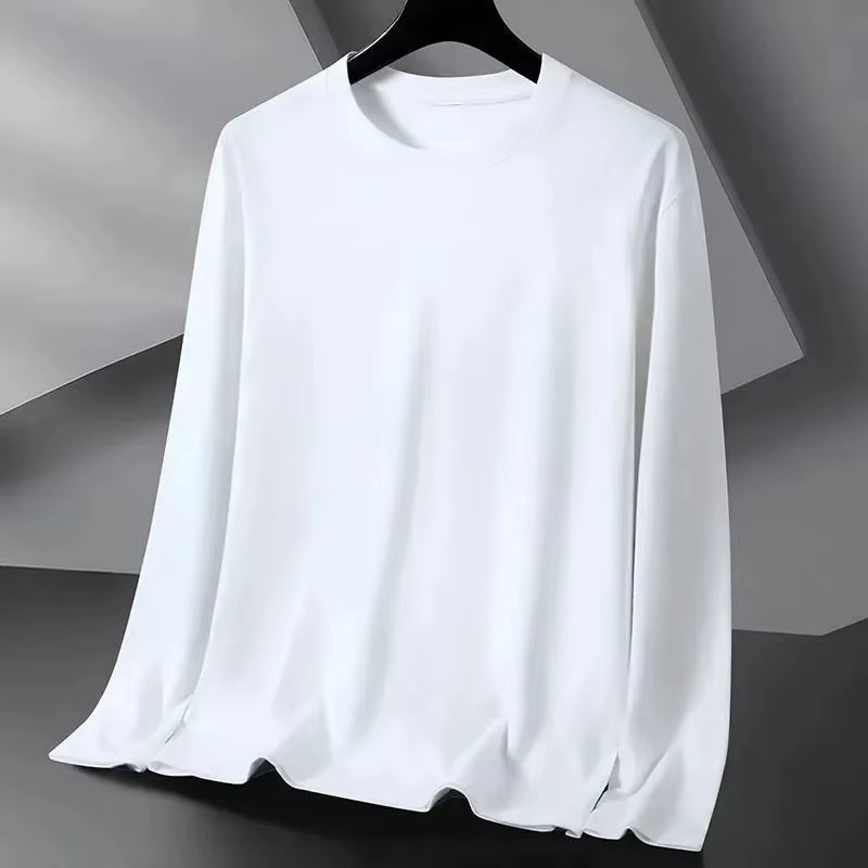 Casual Sporty Men'S Long Sleeve Crew Neck T-Shirt Trendy All-Match Solid Color Loose Fit Autumn Top plus Size Comfortable Base S